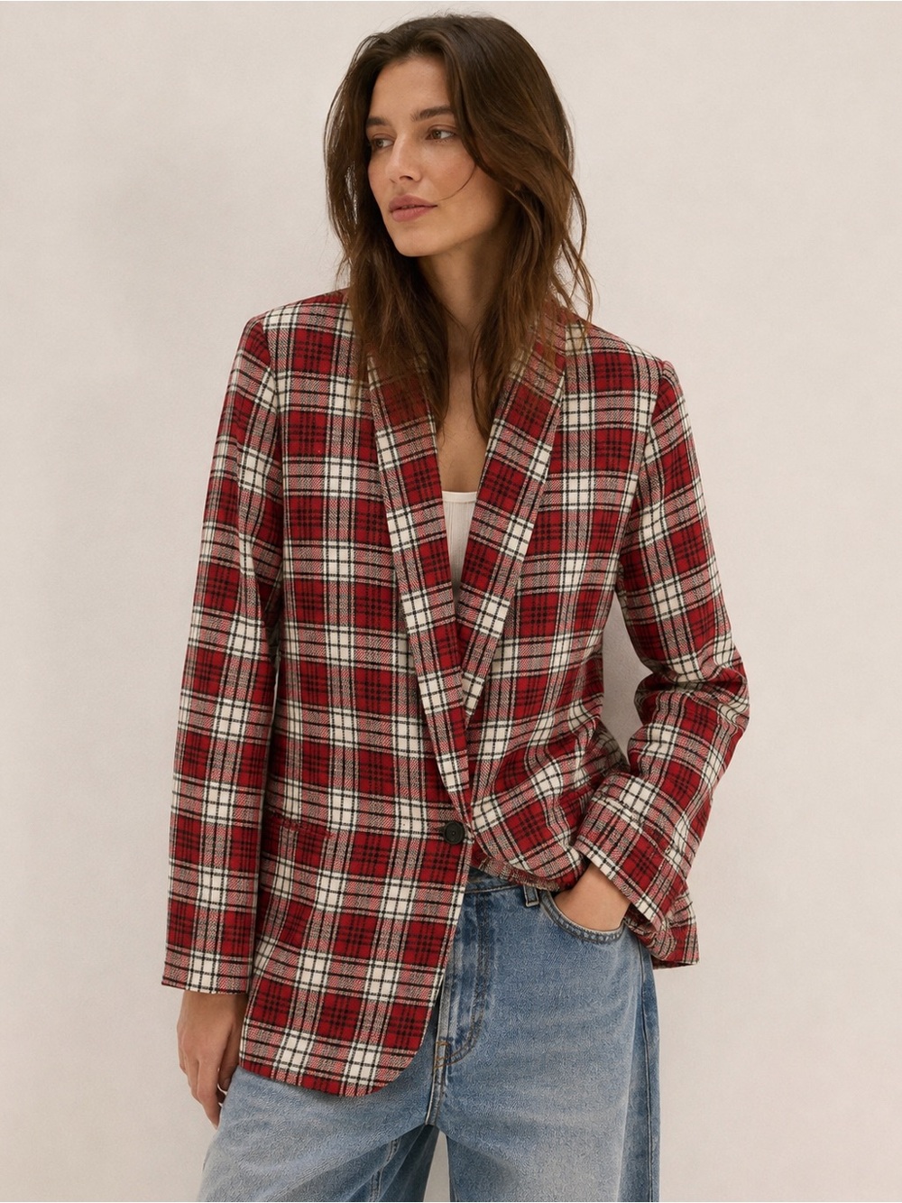 Vintage Lucia Red Tartan Plaid Single-Button Preppy Blazer Jacket -Size 6